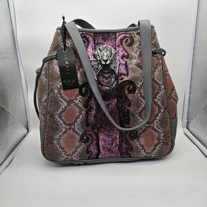 New! Sharif 1827 Snakeskin Print Tote w/ Lion Door-Knocker Hardware – NWT